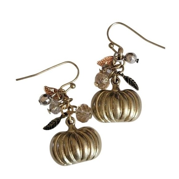Lot 2 Sets Fall Autumn Pumpkin Pumpkins Charms Pierced Dangle Earrings Halloween - Picture 2 of 6